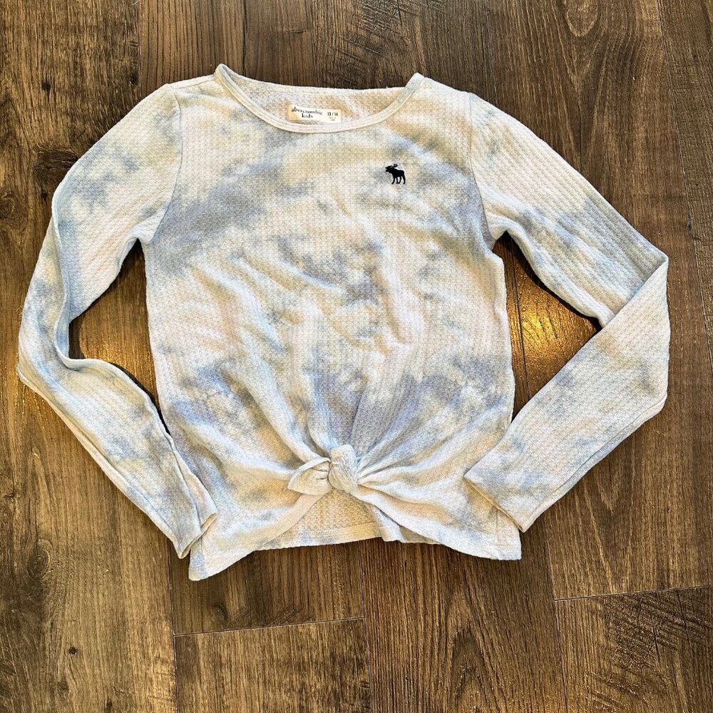 Abercrombie Kids Girls Long Sleeve Shirt Sz 13/14 Blue White Waffle Tie Dye